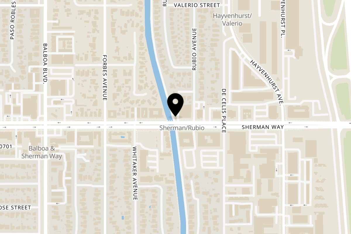 Map showing the location of OMGrill on 16649 Sherman Way in Van Nuys